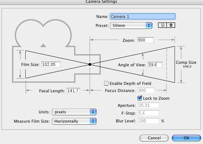 Paramètres d'une caméra
