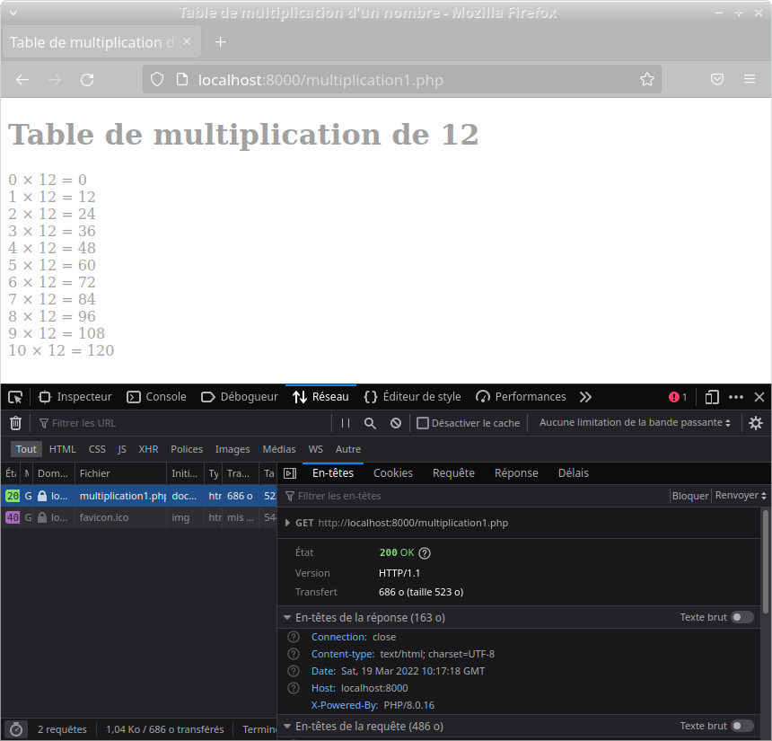 Détails des requêtes et réponses HTTP dans l'onglet réseau des outils de développement de Firefox