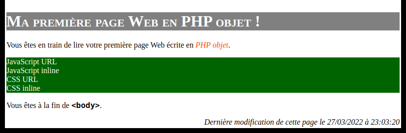 Exemple de page Web produite en PHP objet avec la classe WebPage