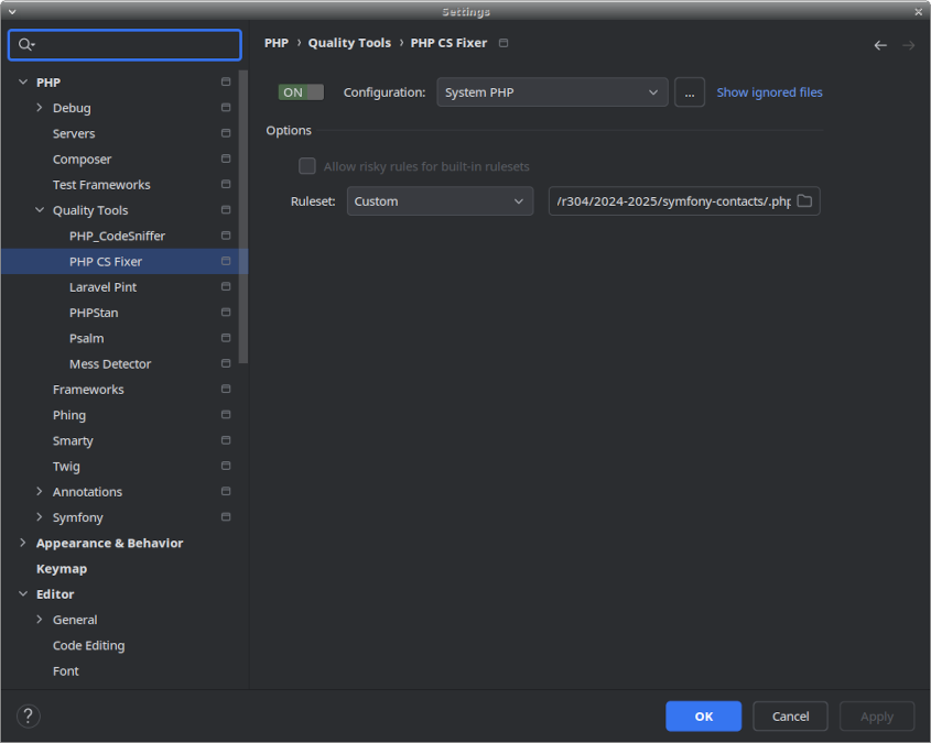 Configuration de PHP CS Fixer dans PhpStorm