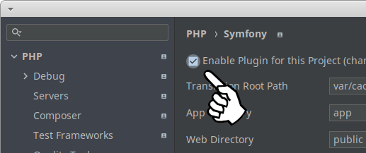 Symfony plugin enabled for this project