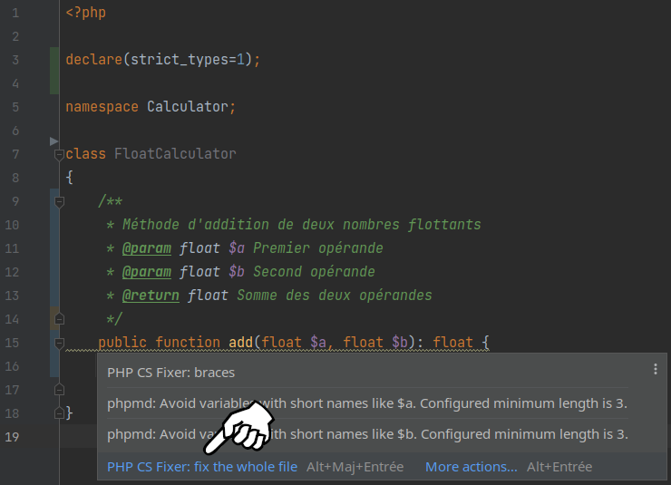 PhpStorm cs-fixer fix code