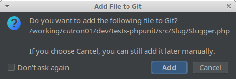 PhpStorm create class git add