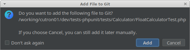 PhpStorm create test git add