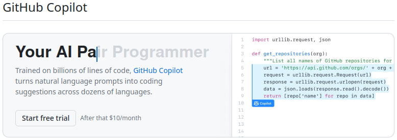 Paramètres de compte GitHub Copilot