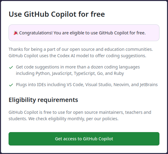 Accès à la version gratuite de GitHub Copilot
