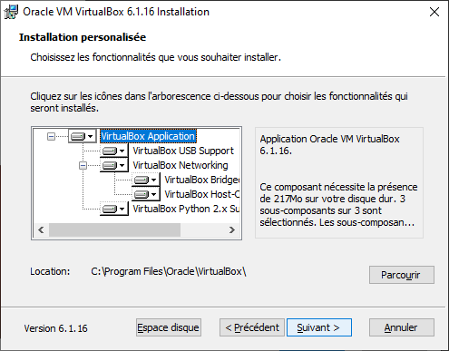 VirtualBox installation for Windows