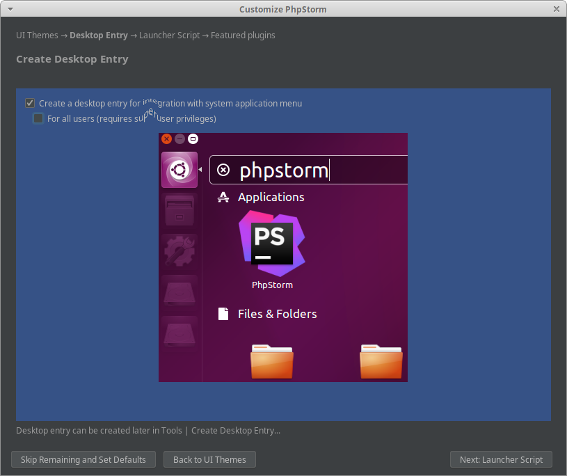 phpstorm Linux first run