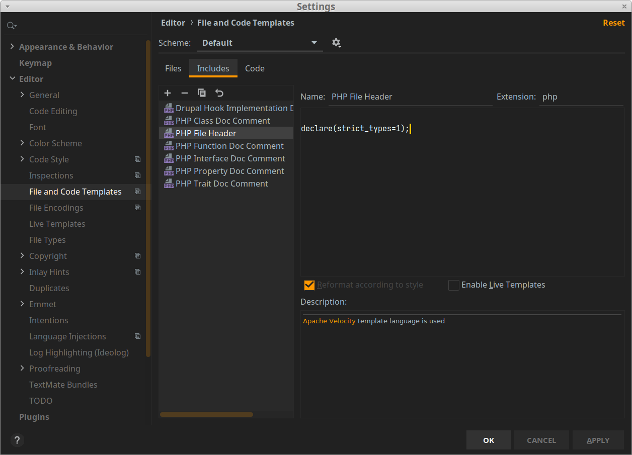 phpstorm PHP code template