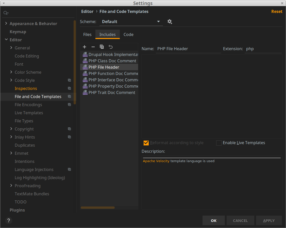 phpstorm PHP code template